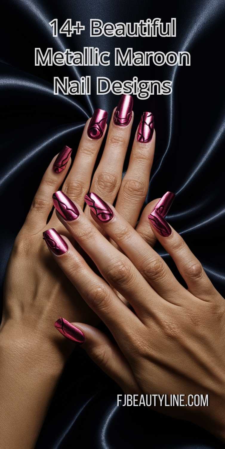 14+ Beautiful Metallic Maroon Nail Designs