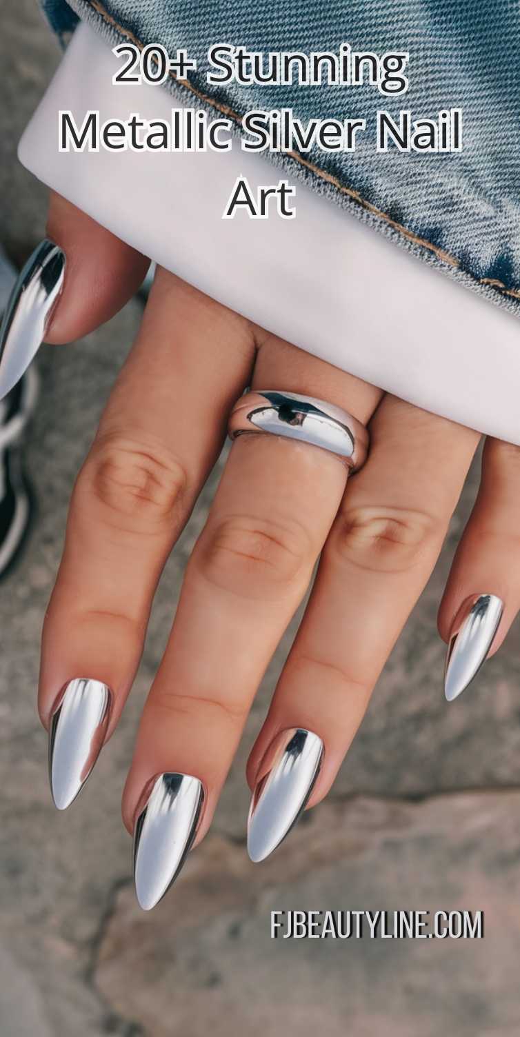 20+ Stunning Metallic Silver Nail Art