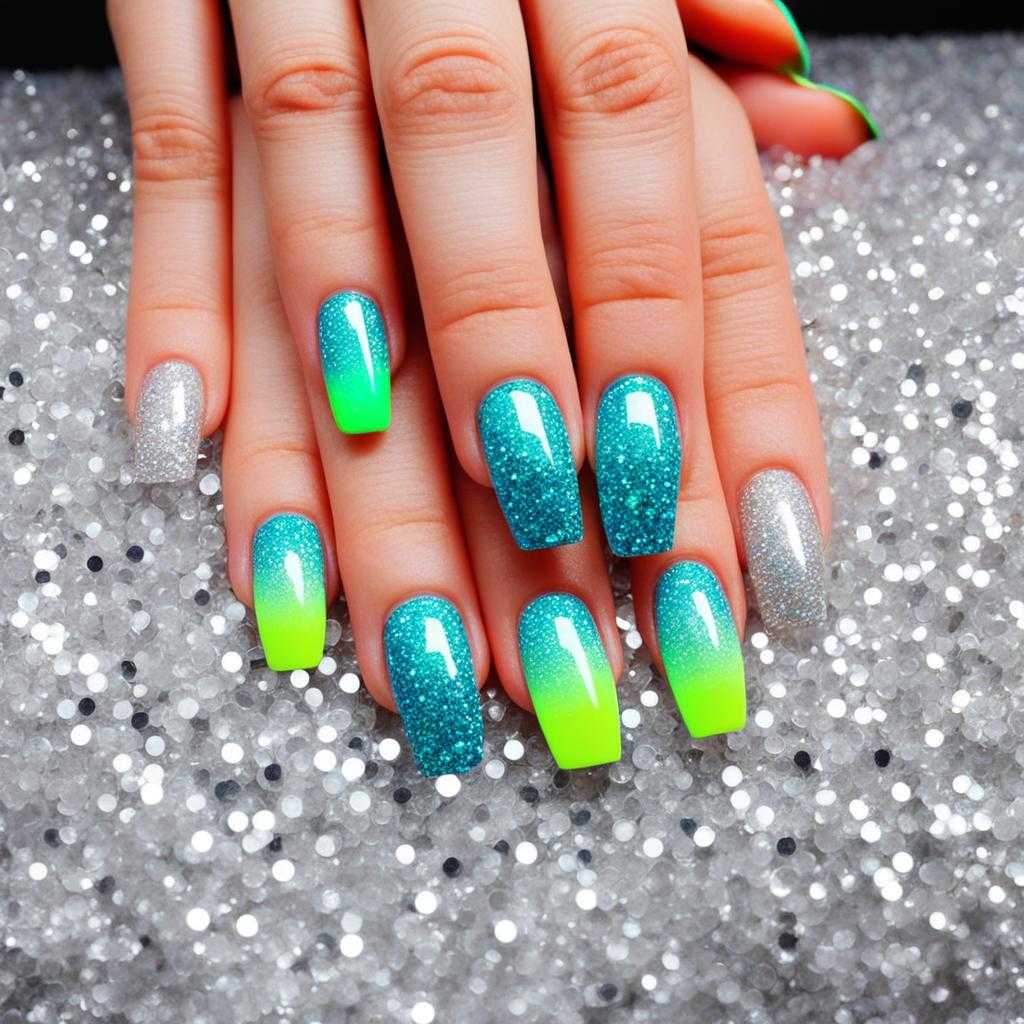 Neon and Glitter Nails