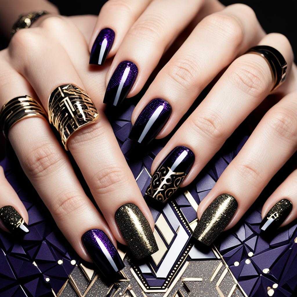 metallic black nail art