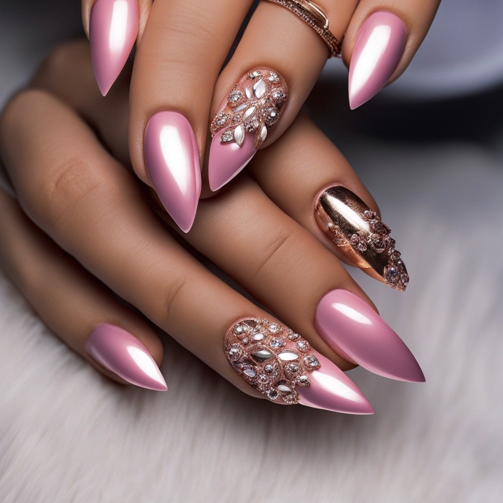 metallic pink nails