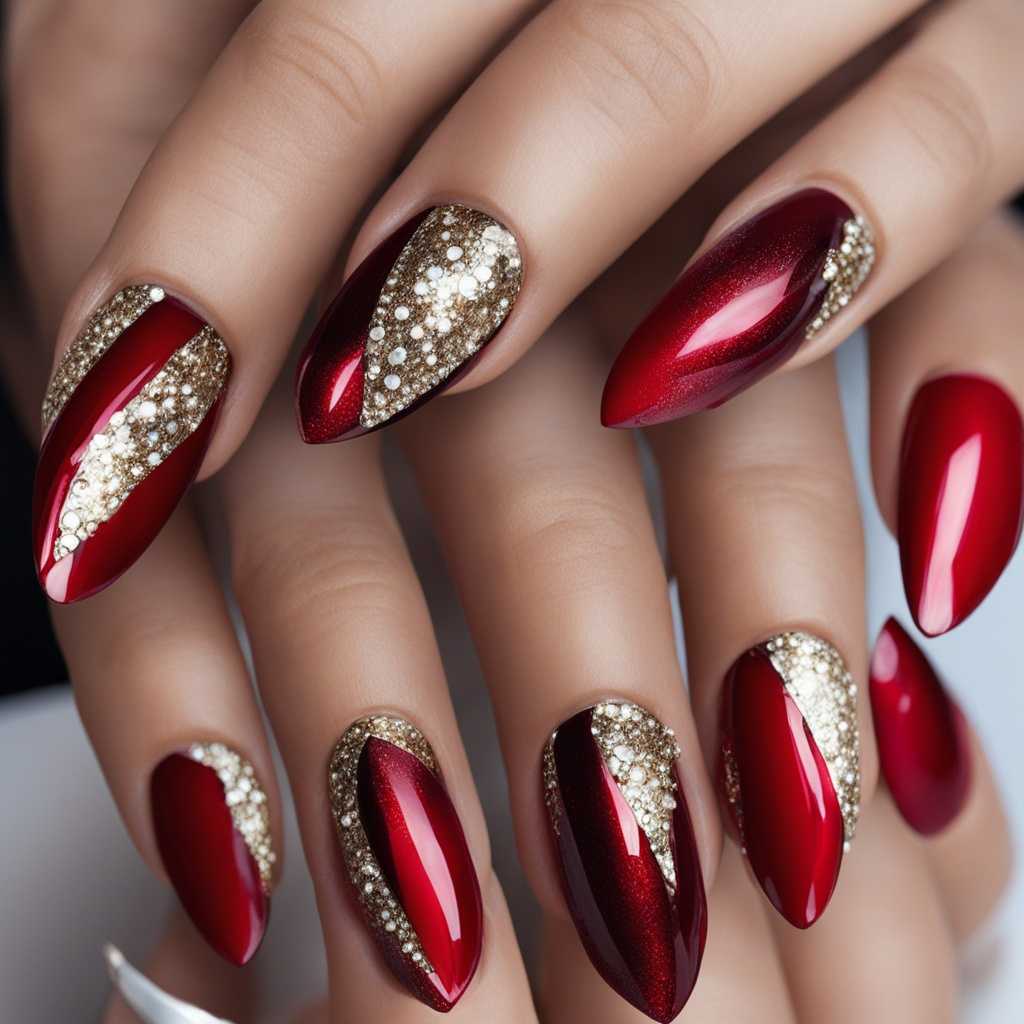 metallic red nail designs