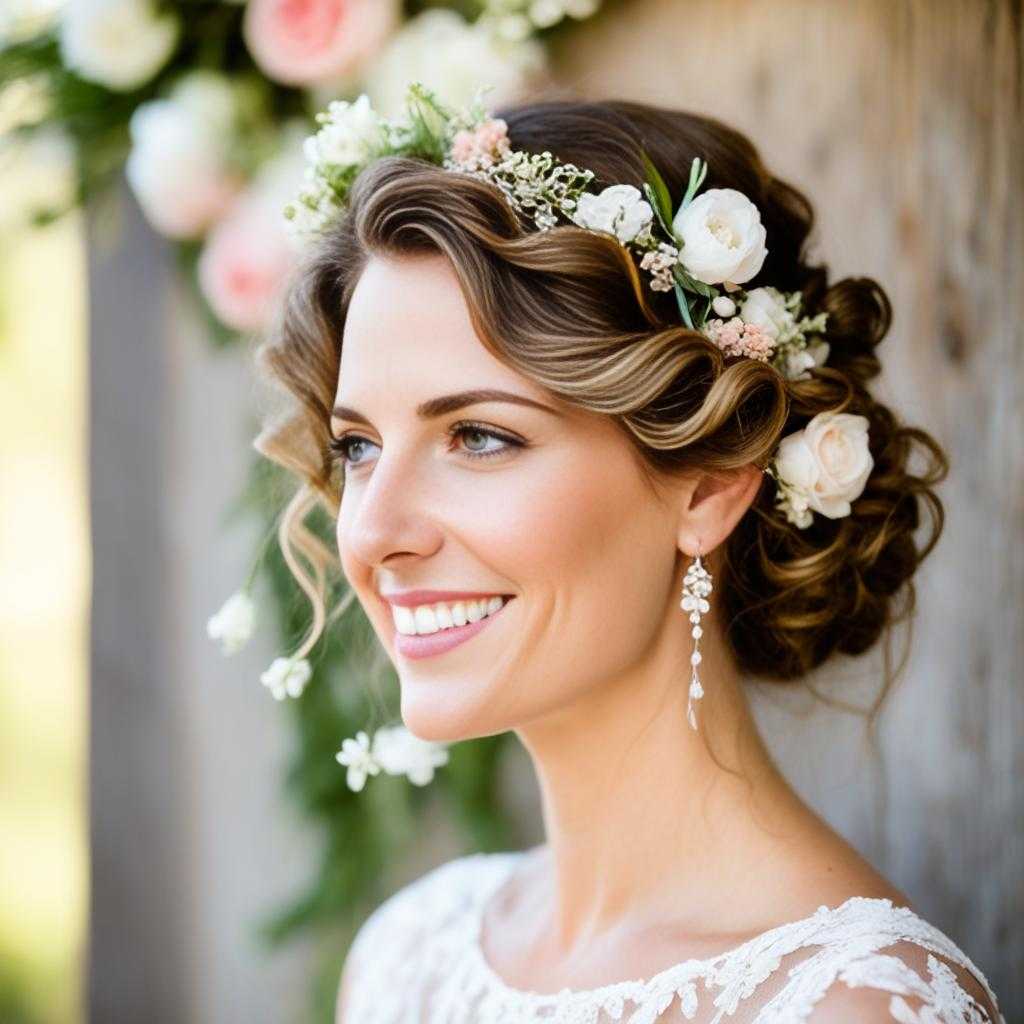 short hair with floral headpieces