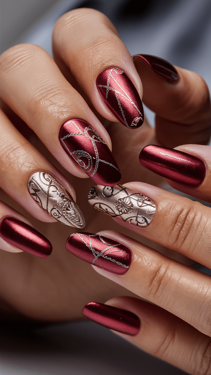 nail art metallic red