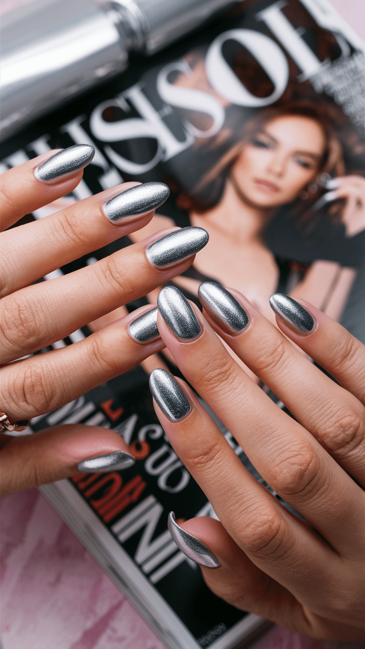 nail art metallic hitam