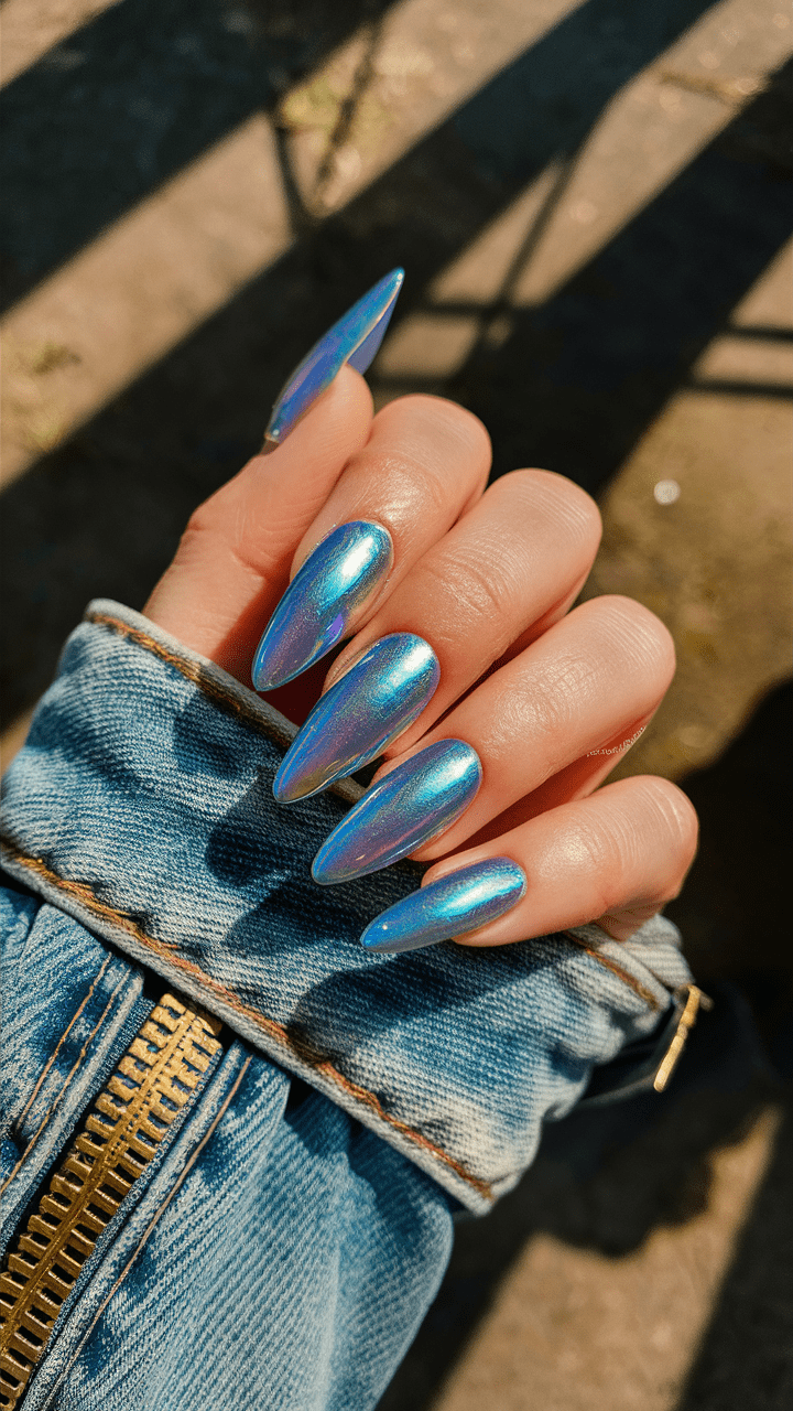 nail art metallic blue