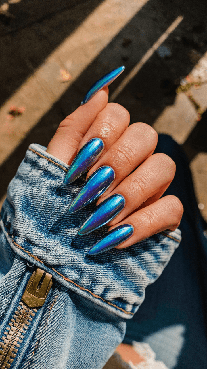 nail art metallic blue