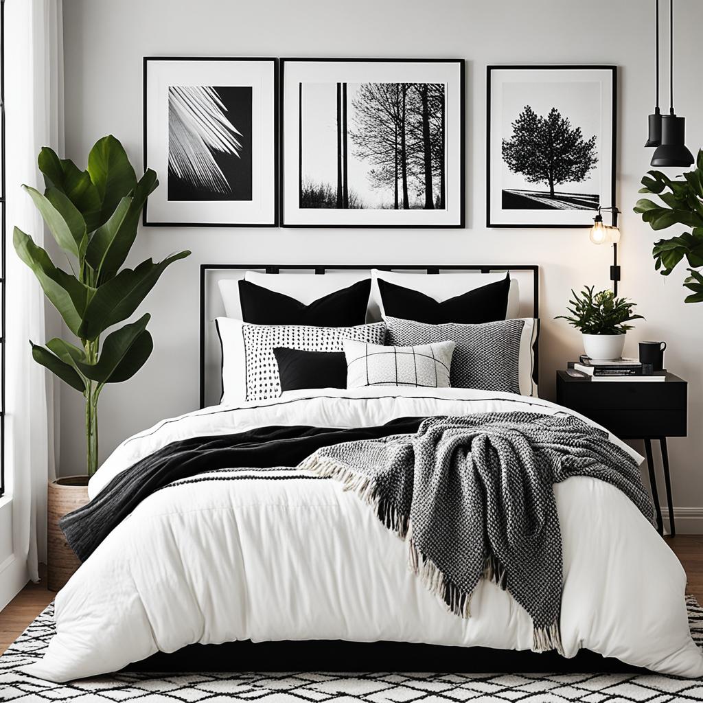 Textured black and white bedroom