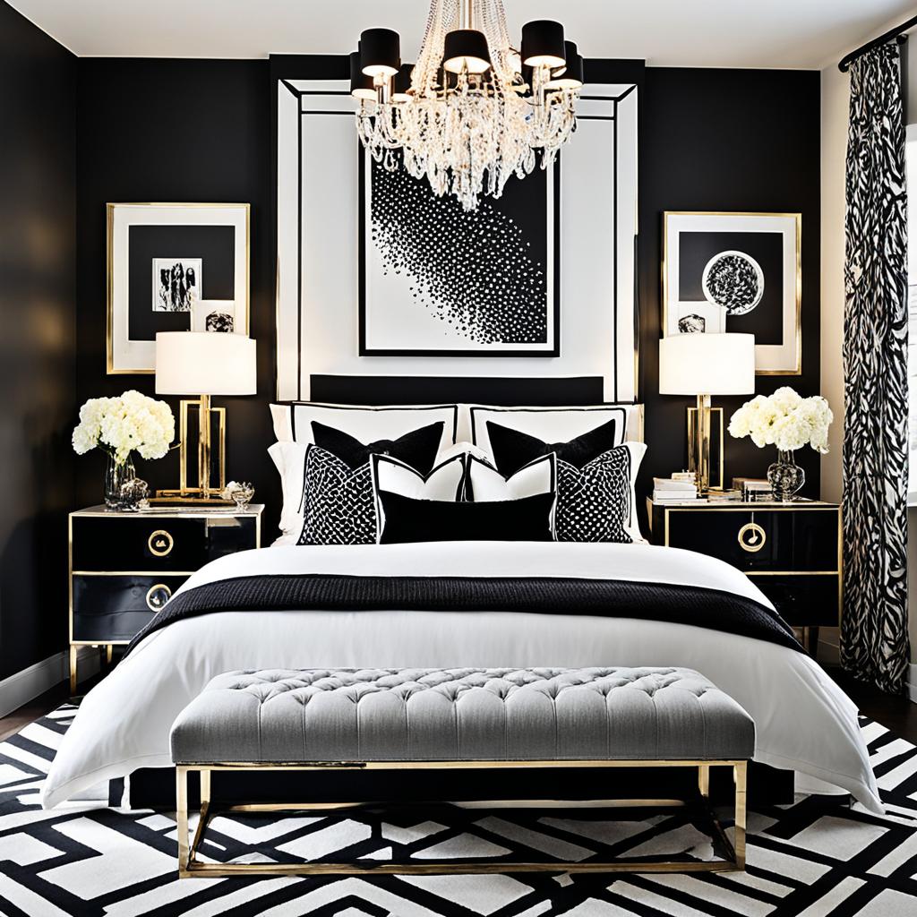 black and white bedroom lighting