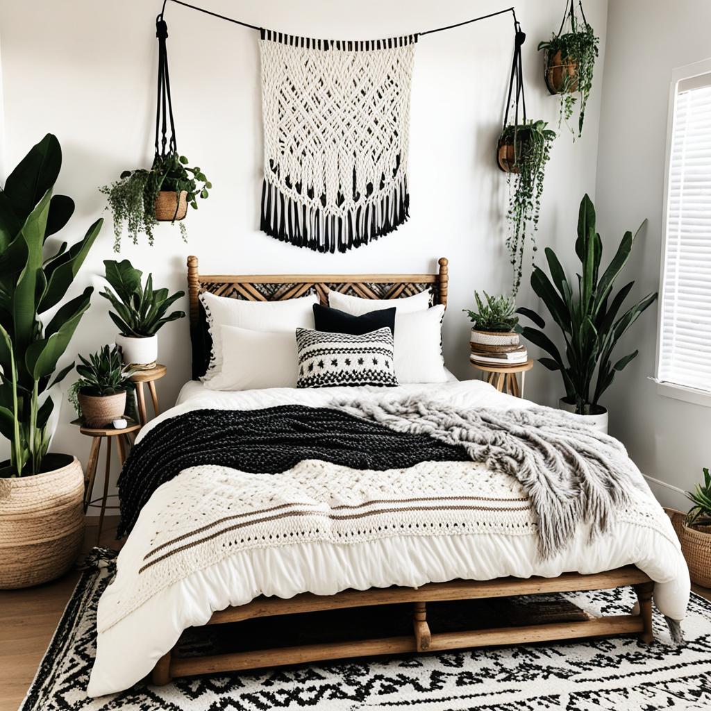 bohemian black and white bedroom