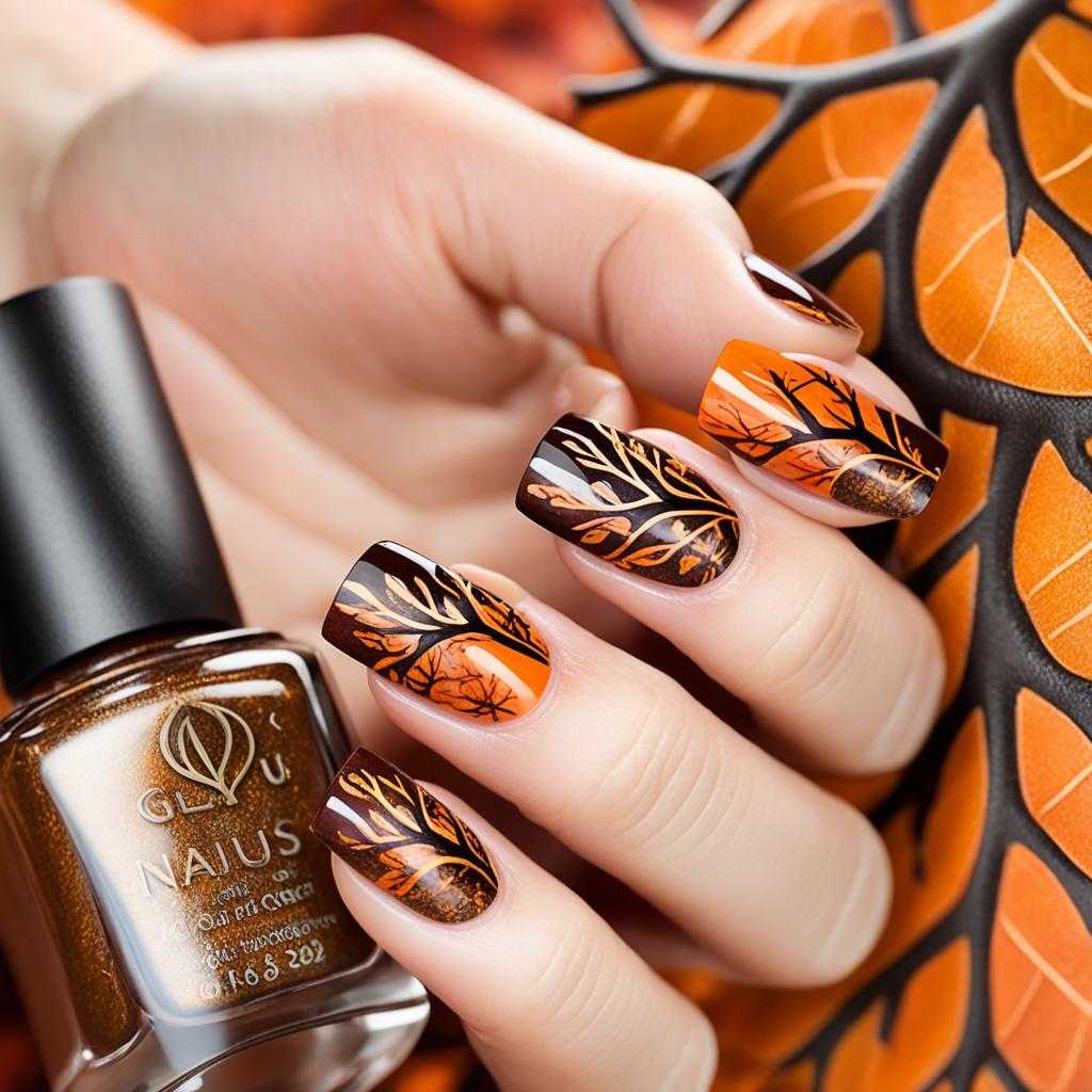 fall tree nail art