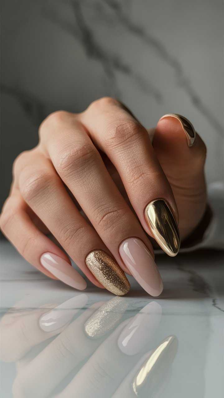 nail art metallic rose gold