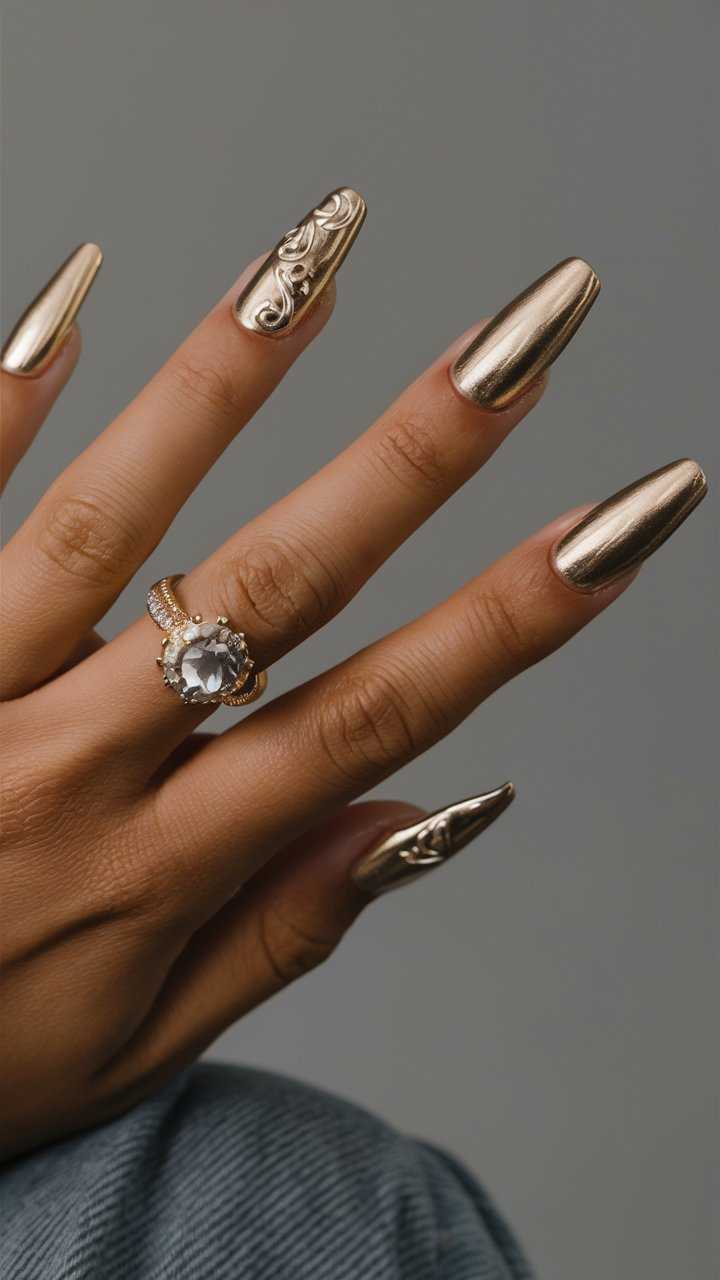 nail art metallic rose gold